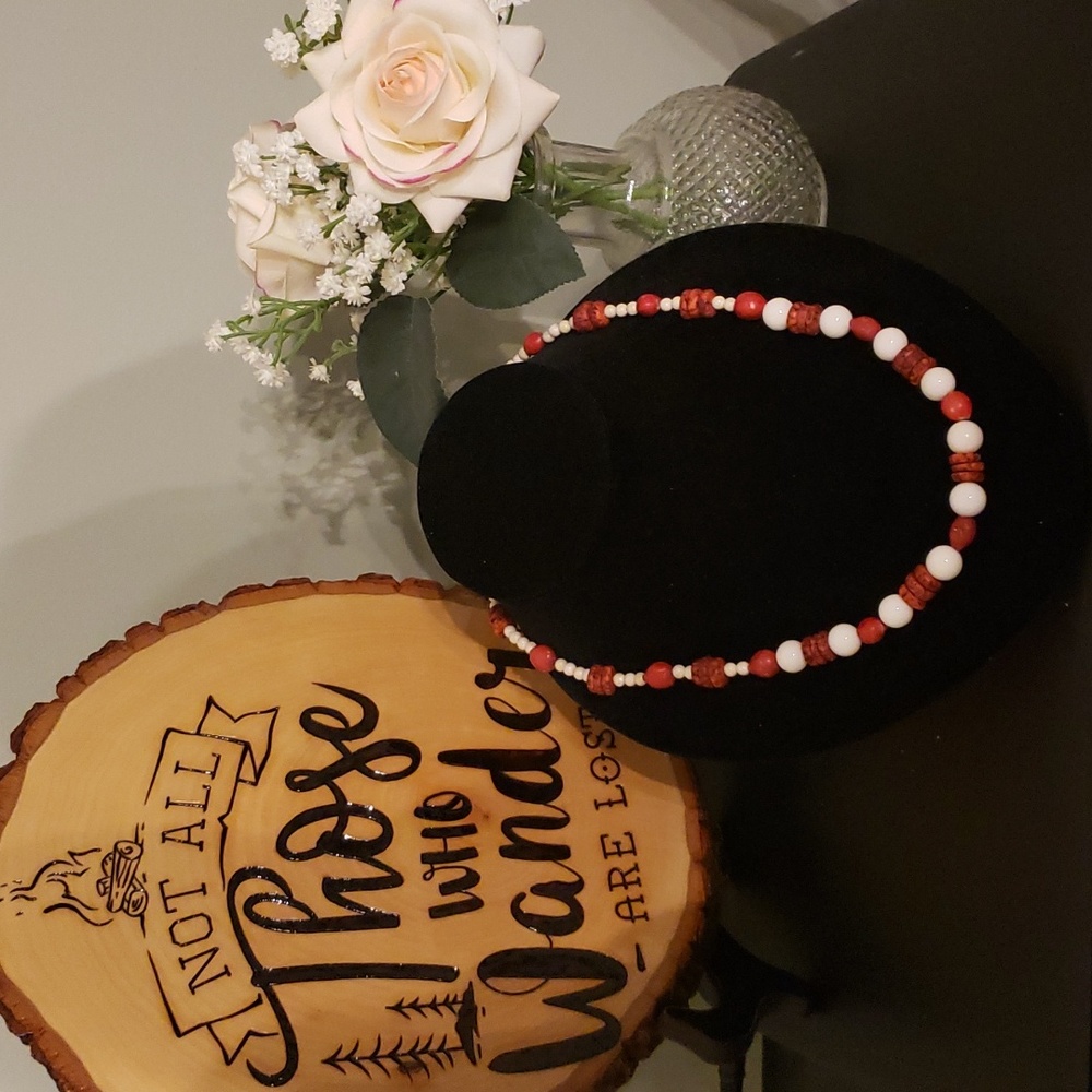 Wood and plastic bead necklace